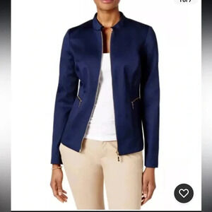 Charter Club Cotton Women’s Navy Blue Zip Up Jacket Blazer Pockets Size Plus 18